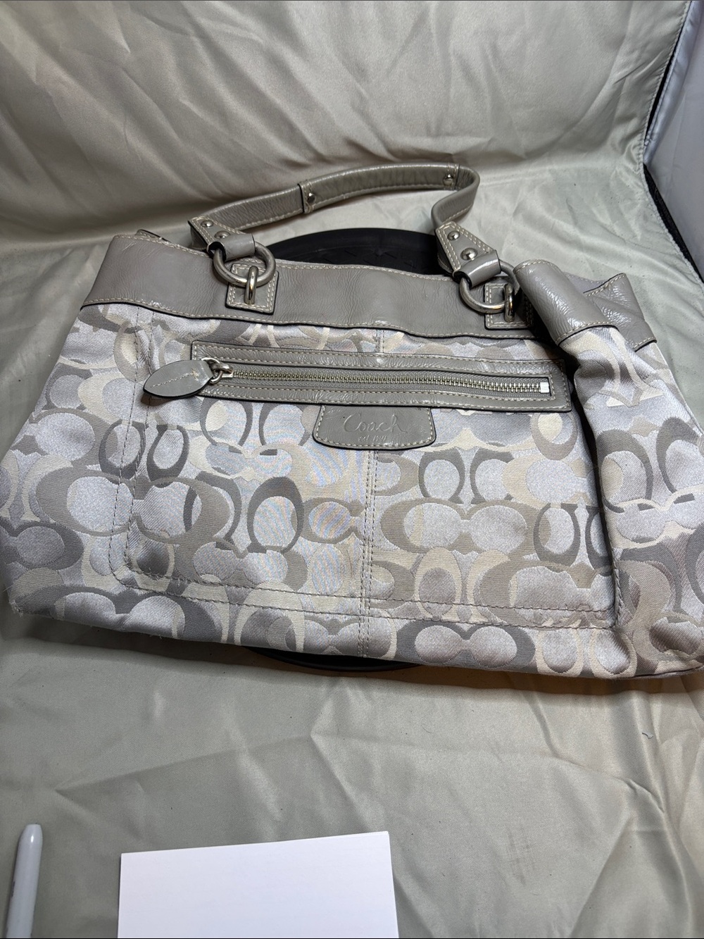 Coach Light Gray Signature Jacquard Shoulder Bag